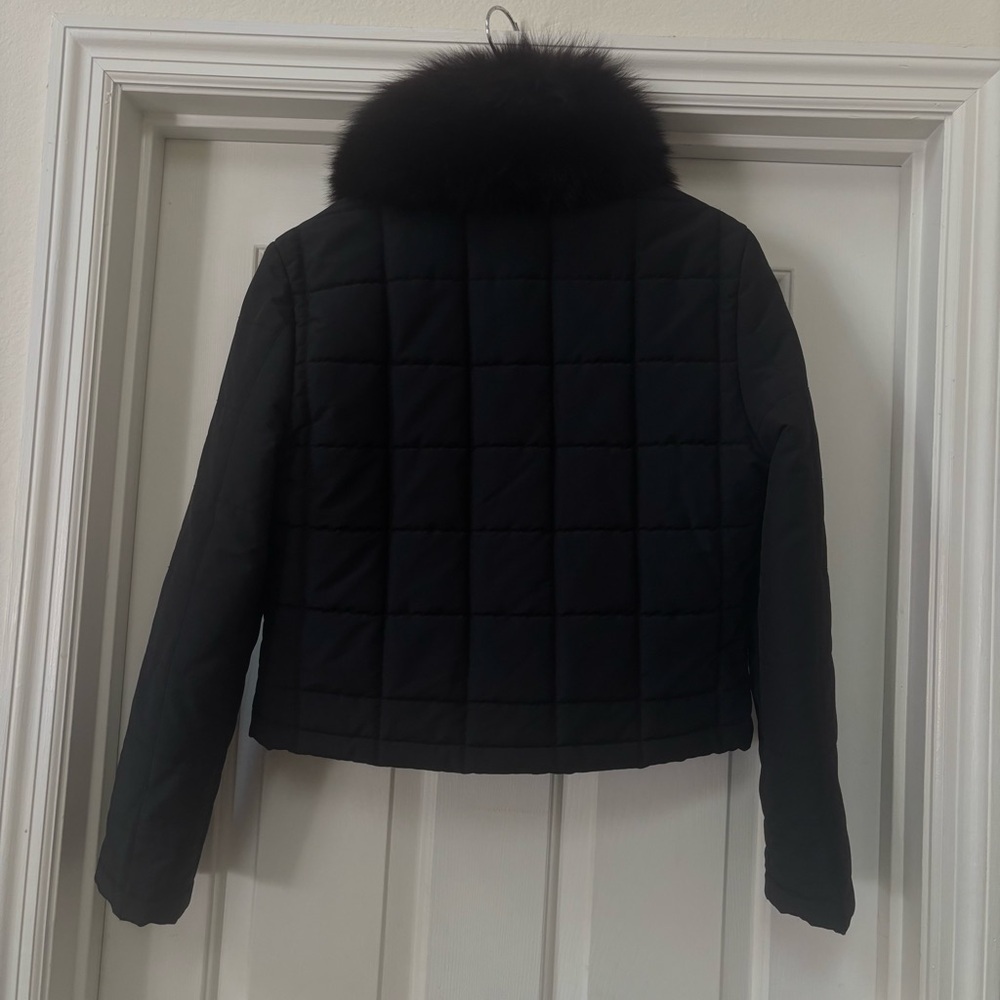Black Quilted Lightweight Puffer Jacket with Removable Faux Fur Collar Size 8 - Picture 5 of 14